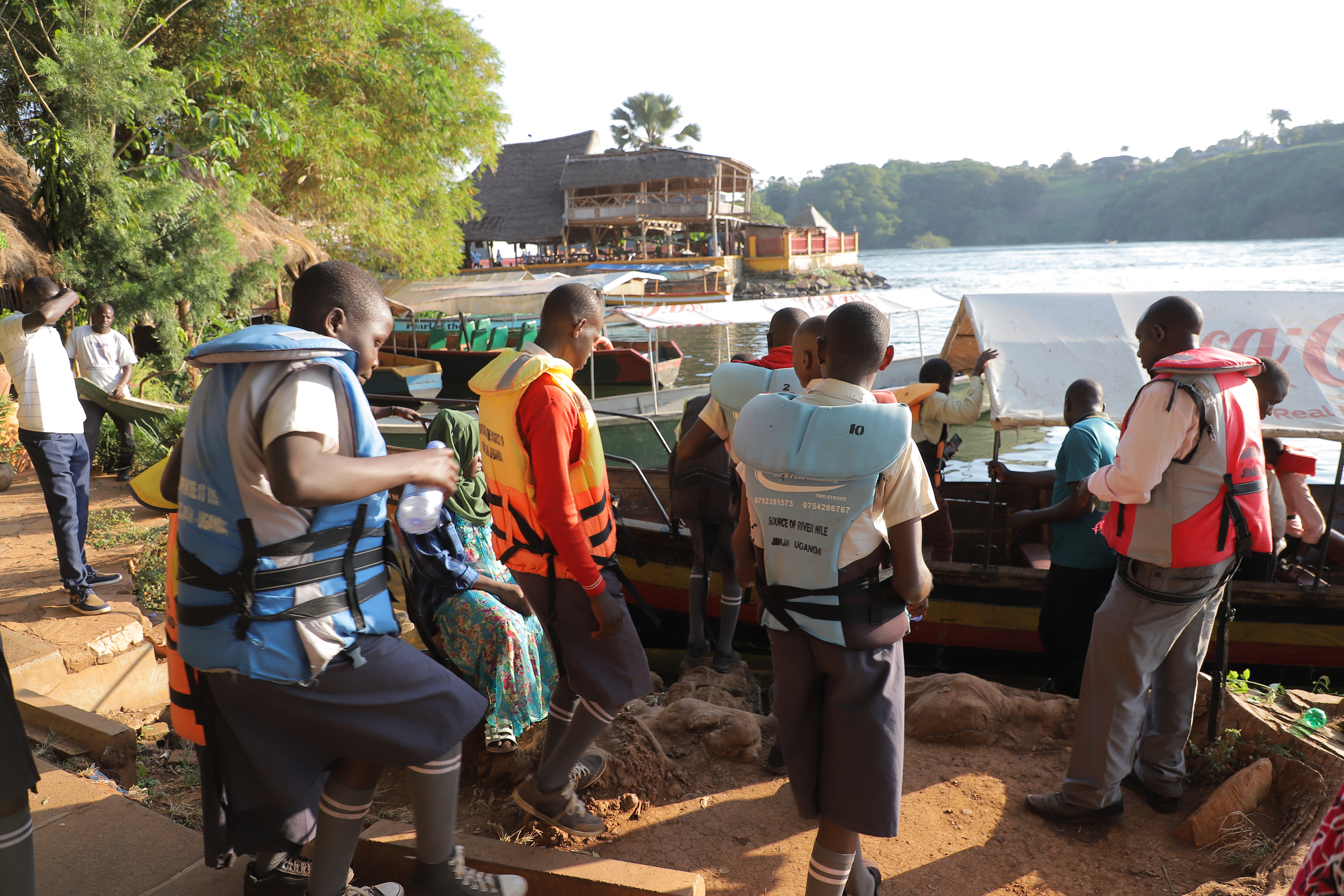 Students prepare for a boat ride